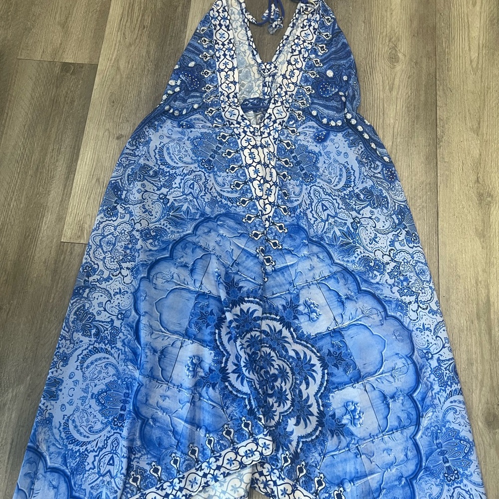 Blue Paisley Maxi Dress /silky long dress - Picture 2 of 5